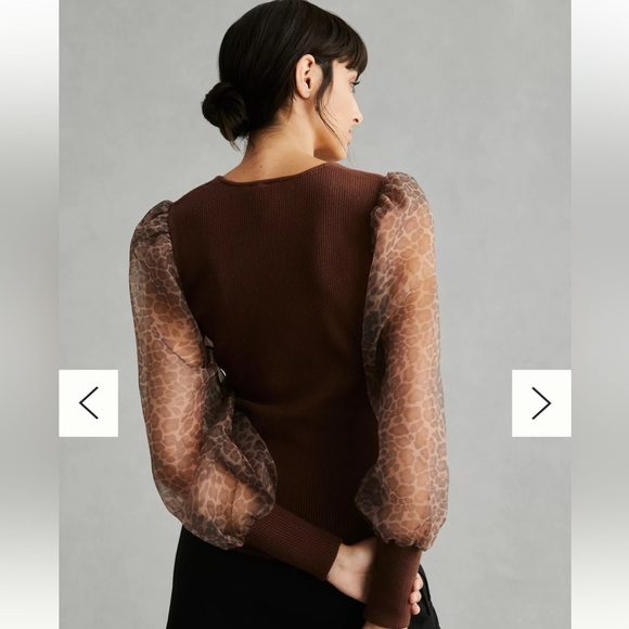 Anthropologie Dolan Puff Sleeve Sweater – Animal Print Sleeves XXSP (Fits XS/S) - Picture 3 of 8
